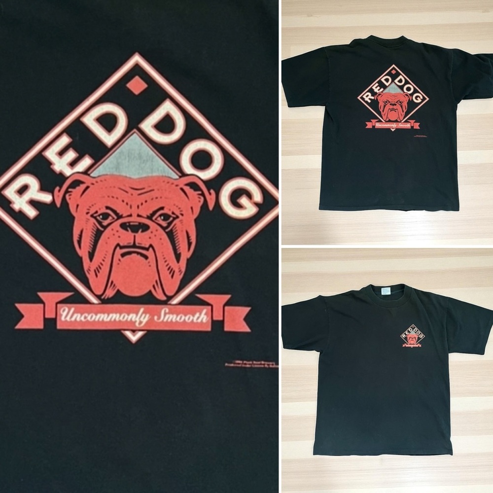 Vintage 90s Red Dog Miller Beer Single Stitch Faded Red Bulldog Black Shirt XL